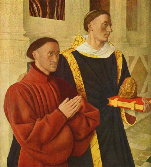 Jean Fouquet left wing of Melun diptych depicts Etienne Chevalier with his patron saint St. Stephen oil painting image